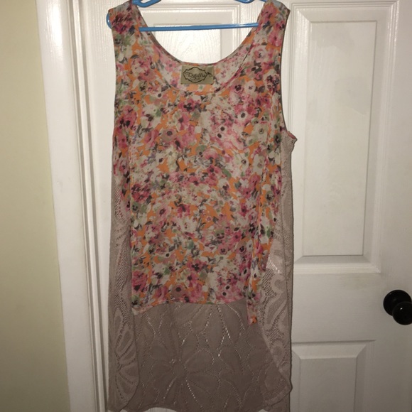 floral high-low rise see through tank top