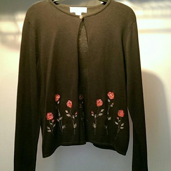 Brown embroidered cardigan sweater sz medium