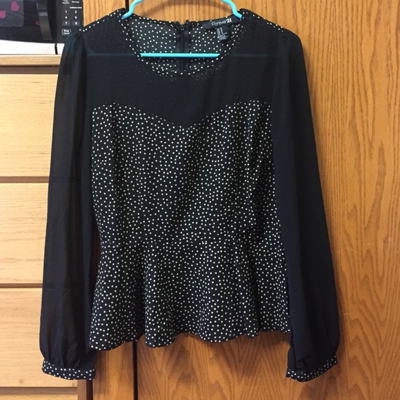 Forever 21 polka dotted long sleeve blouse