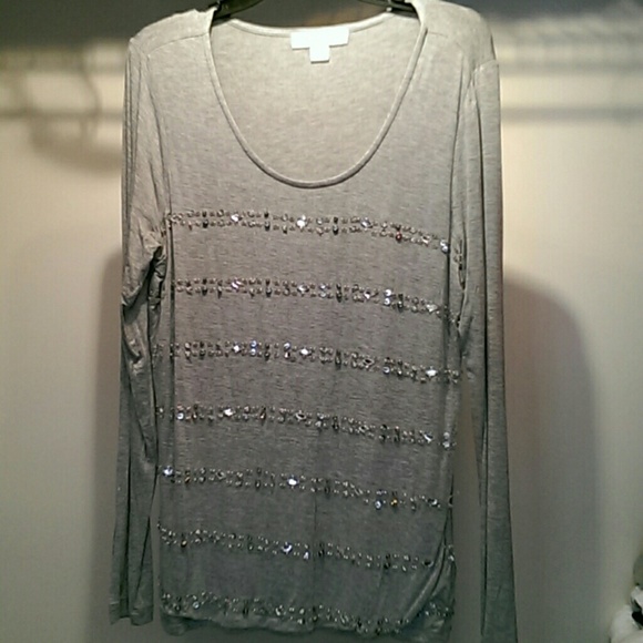 Laura Ashley Gray beaded top Sz large