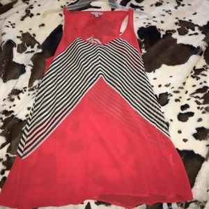 see through coral and black/white tank