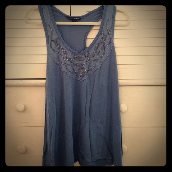Blue racer back tank with beaded detail!