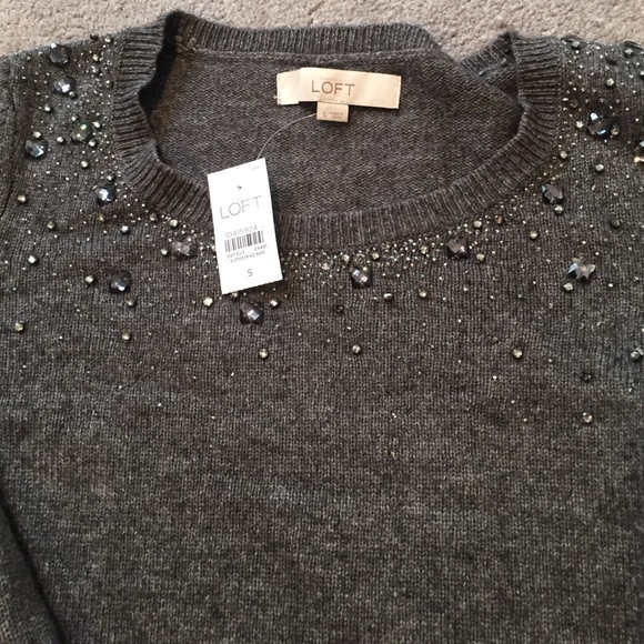 NWT gray with jeweled detail Loft sweater