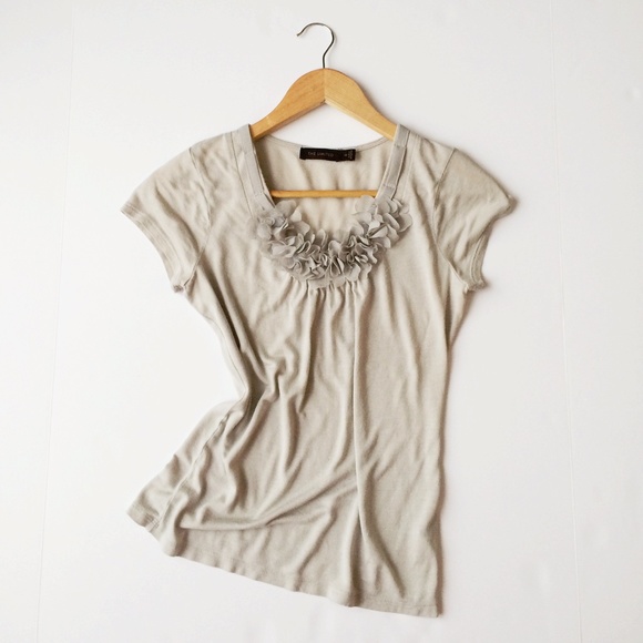 The Limited Light Grey Ruffled Collar Detail Shirt