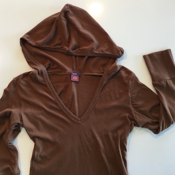 BOBI hooded brown V-neck long tee