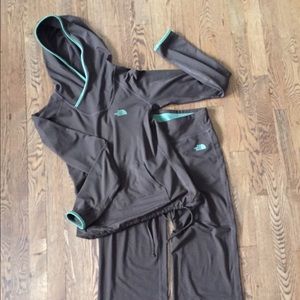 The North Face hoodie and pants set.