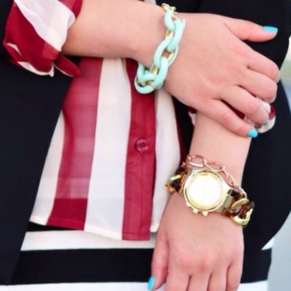 FINAL SALE Mint Enamel Link Bracelet - Picture 2 of 3