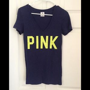 PINK Victoria Secret blue/lime green V-neck
