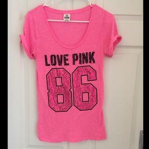 PINK Victoria Secret Hot pink and sequins t-shirt
