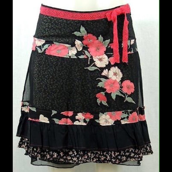 Free People Fun Girly Mixed Fabric Print Skirt