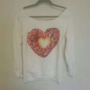Heart donut off the shoulder sweatshirt