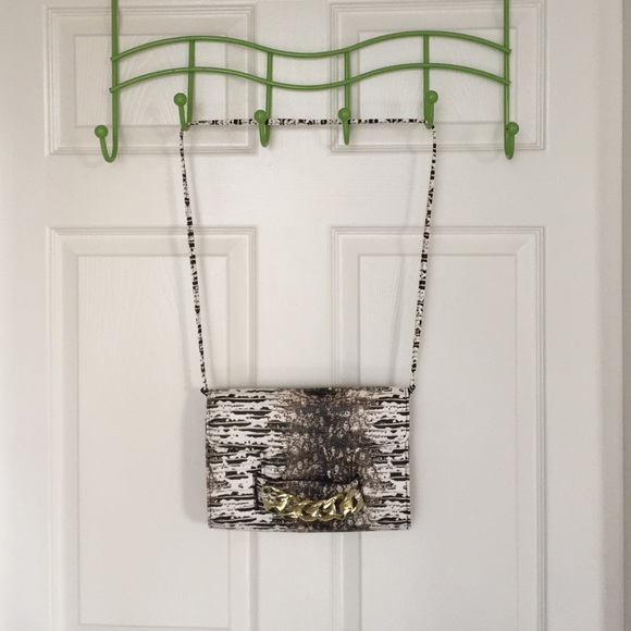 Snakeskin clutch/cross body with gold chain