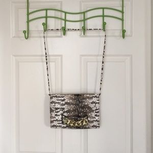 Snakeskin clutch/cross body with gold chain