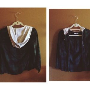 Button plaid flannel with sweatshirt hoodie