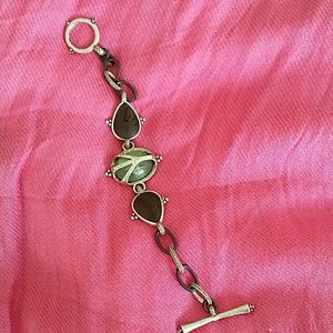 Lucky brand silver, wood, and stone bracelet
