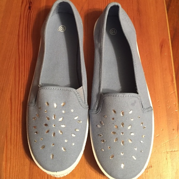 Blue sequins slip ons
