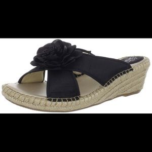 Black Flower Espadrille Wedges