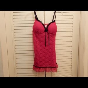 Red lace with black lace trim baby doll lingerie