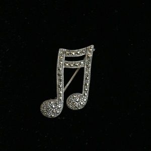 Vintage marcasite music note brooch