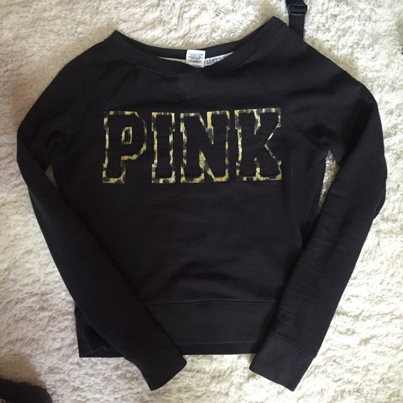 🌻Victoria's Secret "pink" black crewneck sweater.