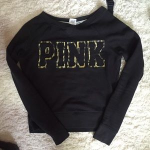 🌻Victoria's Secret "pink" black crewneck sweater.