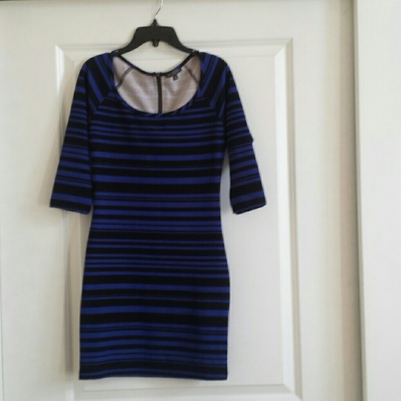 Black and Blue Stripped Long Sleeve Bodycon Dress