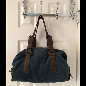 HPLatico Blue Brown Leather Suede Shoulder Bag HPLatico Blue Brown Leather Suede Shoulder Bag