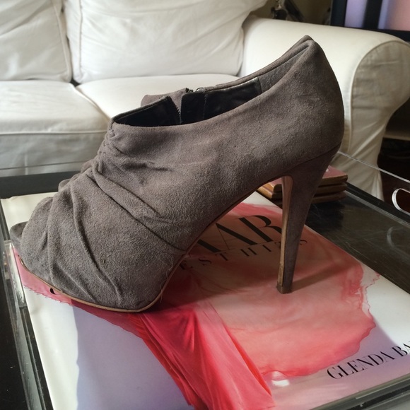 Grey peep toe suede booties