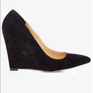 Faux suede pointed toe wedge heel