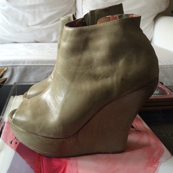 Green peep toe booties
