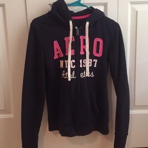 Navy and pink hooded sweatshirt