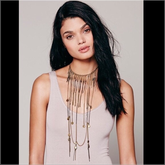 Free People Mabel Gold Fringe Statement Necklace