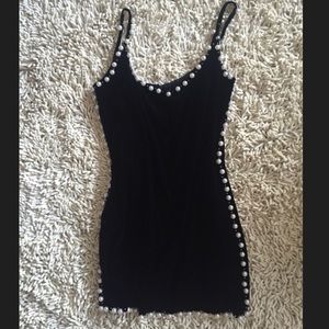 Pearl velvet black mini dress (vintage)