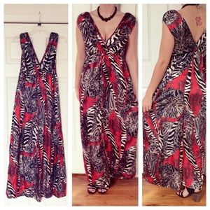 Mixed-print silky maxi dress
