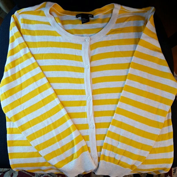Yellow and white striped button up cardigan
