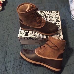 Brown duck boots