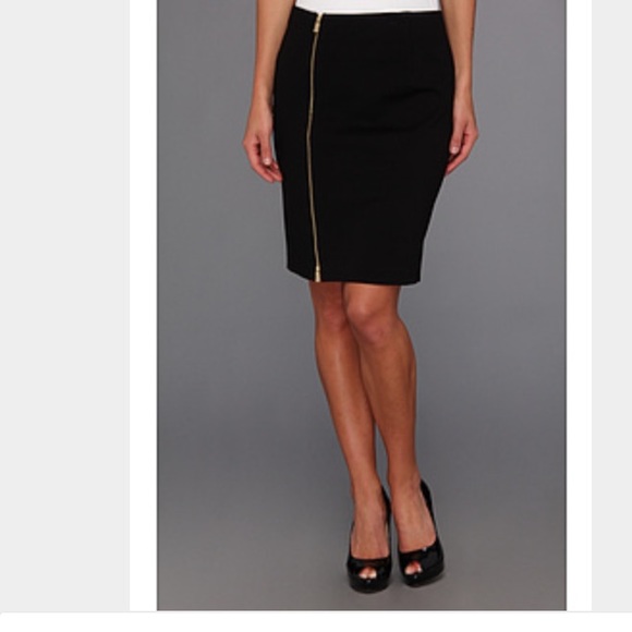 Black pencil skirt with gold zipper