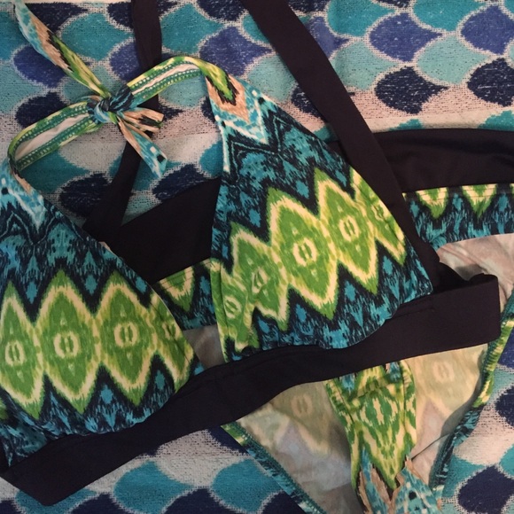 Blue and green bikini
