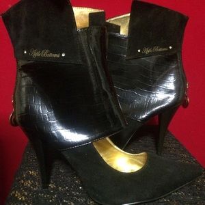 Apple bottom faux snake skin and suede heels