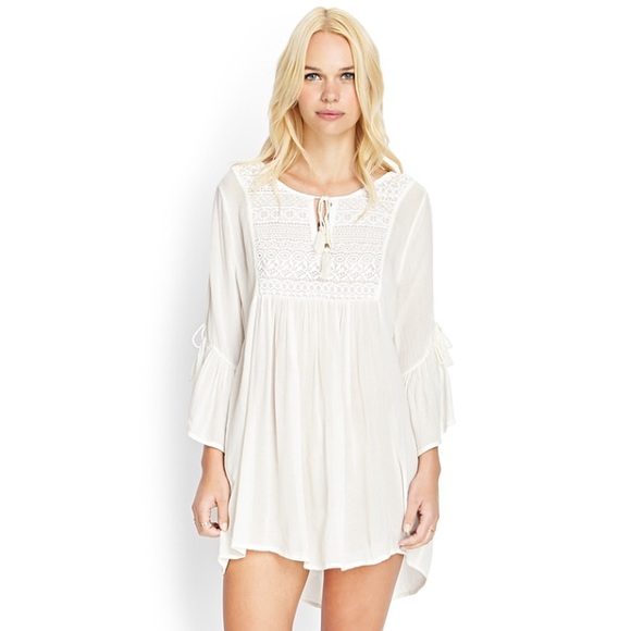 Embroidered Off White Forever 21 Bohemian Dress