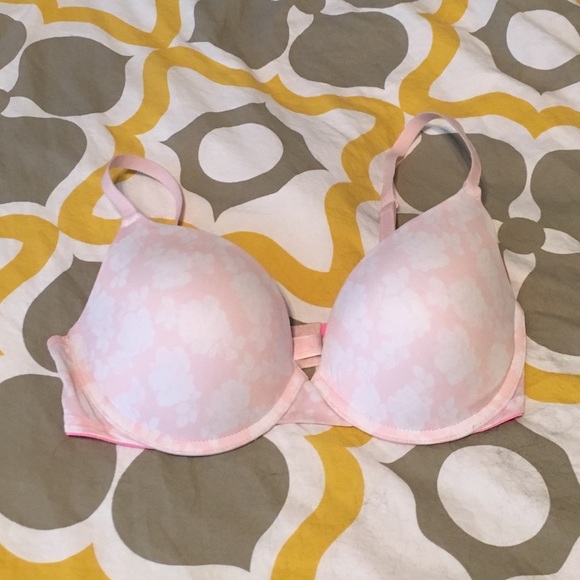Pink and white floral push-up bra