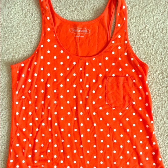Maurice's bright orange polka dot tank