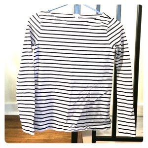 Black and white striped boat neck top
