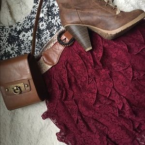 Red lace ruffle skirt