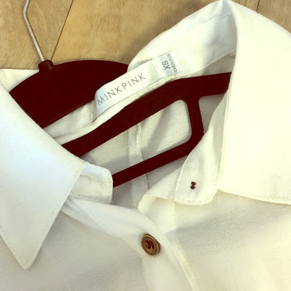 XS Mink Pink Button-Down with Tie Crop Top - Picture 1 of 3