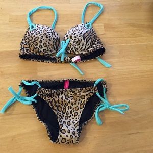 PINK cheetah print and aqua bikini