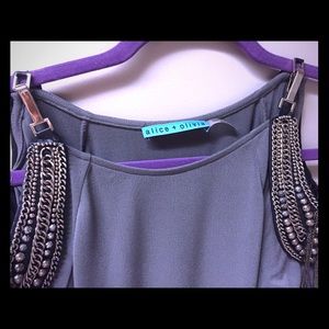 Alice&Olivia off the shoulder stud chained dress