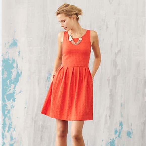 Anthropologie Embossed Ponte Dress, Red-Orange - Picture 3 of 4