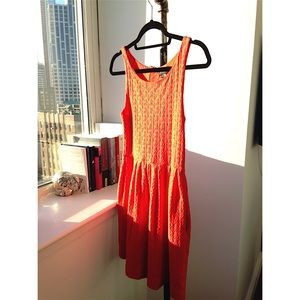 Anthropologie Embossed Ponte Dress, Red-Orange