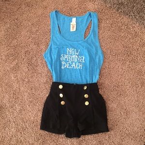 Navy Nautical Themed High Waist Shorts